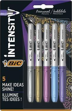 Set markerash permanentë BIC Marking Metallic, 5 copa, ngjyra metalike t’përziera