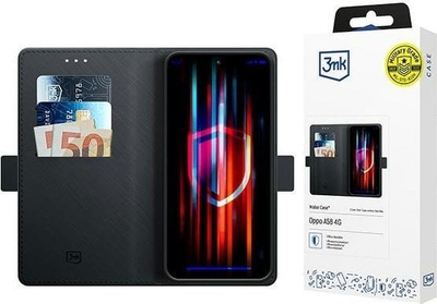 Калфa портофел 3mk Wallet Case за Oppo A58 4G, магнетен, со џебови за картички, црн