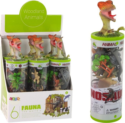 Set dinosauri në tub, 12 figura, shumëngjyrësh