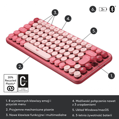 Tastierë Logitech POP Keys (920-010737), US, korale