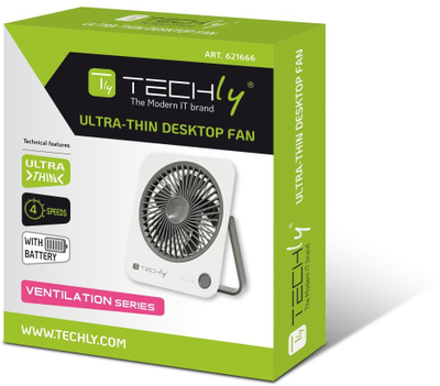 Тересен вентилатор Techly IC-FAN-DSK1WG, пренослив, на батерии, бел