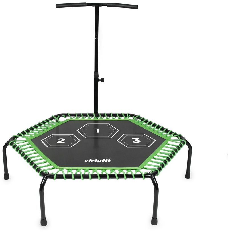 Trampolinë fitness VirtuFit Fitness Pro, dorezë e rregullueshme, diametër 127 cm, e zezë jeshile