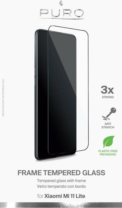 Xham mbrojtës Puro Frame për Xiaomi Mi 11 Lite, tempered glass, me kornizë të zezë