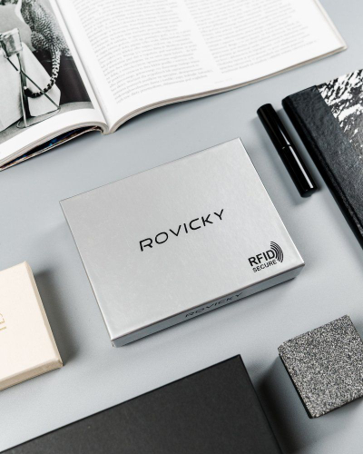 Portofol për goca Rovicky, lëkurë natyrale, RFID, i kuq