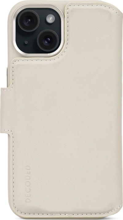 Kapak‑portofol iPhone 15 Decoded Leather Detachable Wallet, lëkurë, MagSafe, bezhë