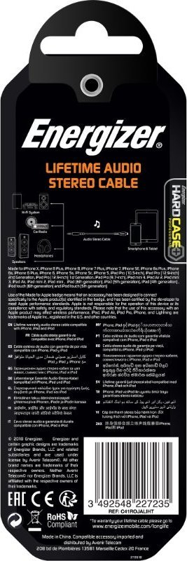 Kabllo audio Energizer Lightning në 3.5mm, 1.5m, MFi, e bardhë