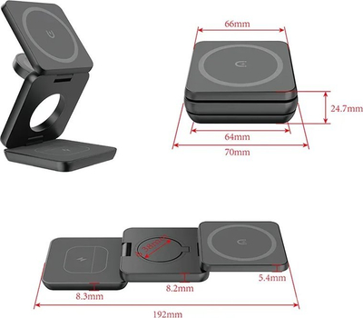 Karikues wireless 3‑në‑1 1stCOOL Folding, MagSafe, 15W, USB‑C, i zi