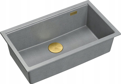 Lavaman kuzhine GranitQ LOGAN 110, 76x44x23.5 cm, i futur nën banak, silver stone me sifon të artë
