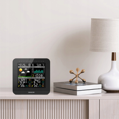 Stacion moti Sencor SWS5800, ekran LCD me ngjyra, sensor wireless, i zi