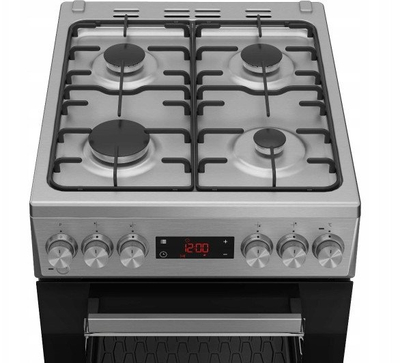 Shporet me gaz edhe korent Beko FSM52320TXDT, furrë me ventilator 60L, argjend