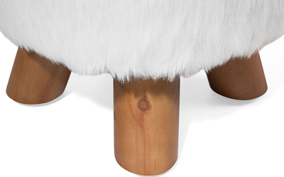 Tabure Faux Fur IOWA, gëzof artificial, këmbë druri, i bardhë