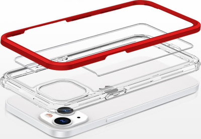 Mbrojtëse telefoni Clear 3n1 për iPhone 13, transparente, kornizë antishok, e kuqe
