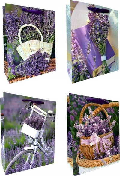 Qese dhurate Ju-Piter Lavender 058E, 14x17x7cm, me lule livandoje, ngjyrë vjollcë