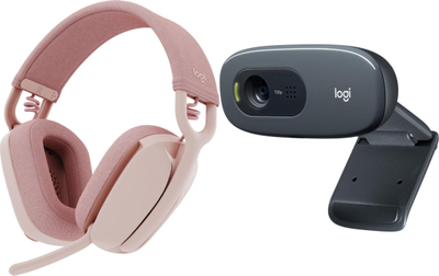 Set kufje dhe kamera web Logitech Zone Vibe 100 + C270, Bluetooth, HD 720p, gri