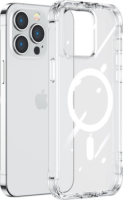 Mbulesë magnetike Joyroom Magnetic Defender për iPhone 14 Plus, me këmbëz edhe grepa, transparente, rri në rregull me MagSafe