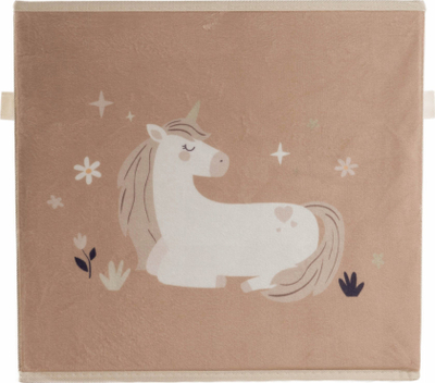 Kuti stofi për lodra Unicorn, 32 x 32 x 30 cm, e palosshme, bezhë