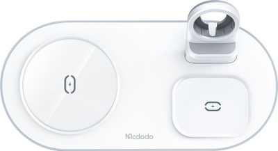 Karikues wireless 3‑në‑1 Mcdodo, 15W, për iPhone, AirPods edhe Apple Watch, i bardhë