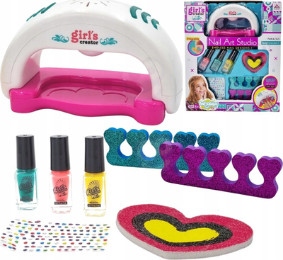 Set manikyri për kalamoj Girl's Creator Nail Art Studio, tharëse thonjsh me bateri, llakë dhe aksesorë, shumëngjyrësh
