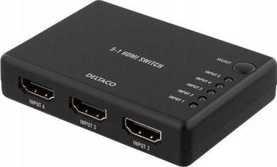Ndars HDMI Deltaco 5 me 1, 4K, me telekomandë, i zi