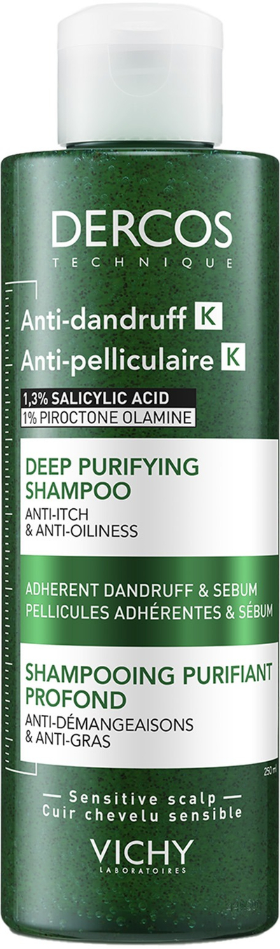 Shampo flokësh Vichy Dercos K Deep Purifying, kundër zbokthit, për skalp të yndyrshëm, 250ml