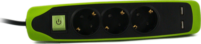 Prizë shumëfishe Electraline Silicone Base 3T, 3 dalje, 2x USB, kabllo 2m, e zezë me jeshile