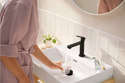 Rubinet lavamani Hansgrohe Rebris S 72520670, njëlevësh, kursen ujë, i zi mat