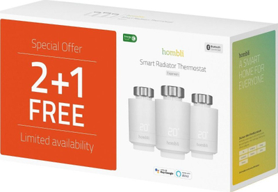 Termostat radiatori smart Hombli Expansion Pack 2+1, set me 3 copa, ekran digjital, i bardhë