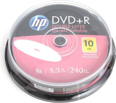 Комплет DVD HP DVD+R DL 8.5GB, 8X, Full Face површина, 10 парчиња