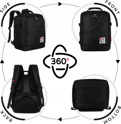 Çantë shpine Peterson Large Travel, 24L, 40x30x20cm, me port USB, e zezë