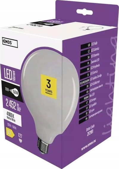 Llampë LED EMOS Filament G125, 18W E27, 4000K, e bardhë