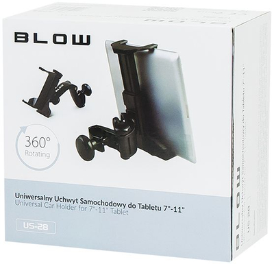 Mbajtëse tableti për makinë BLOW US-28, 7"-11", rrotullim 360°, e zezë