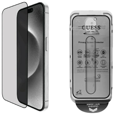 Xham mbrojtës Guess për iPhone 16 Pro, 6.3", Privacy, 9H, i zi