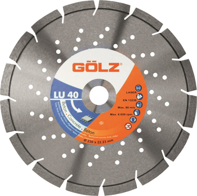 Disk diamanti GÖLZ LU40, 230mm, vrimë 22.23mm, për prerje nasht