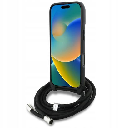 Kapak telefoni Karl Lagerfeld Crossbody MagSafe për iPhone 16, lëkurë Saffiano, me rrip, i zi