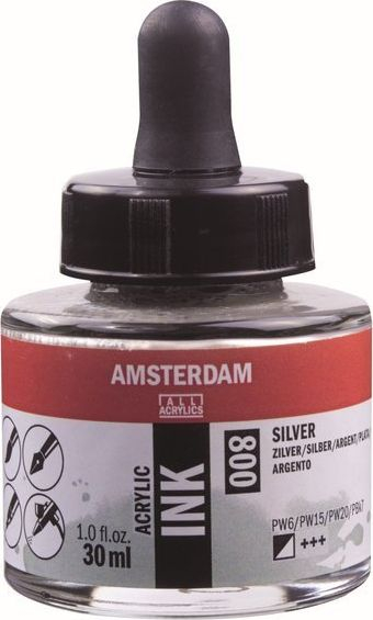 Bojë akrilike Amsterdam Acrylic Ink 008, 30 ml, metalike argjend