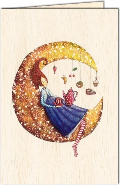 Дрвена картолина Wooden Card C6, со плик Moon, природна