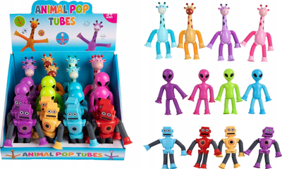 Lodër që zgjatet me kupë vakumi Animal Pop Tubes, figurë robot, gjirafë a alien, shumëngjyrëshe
