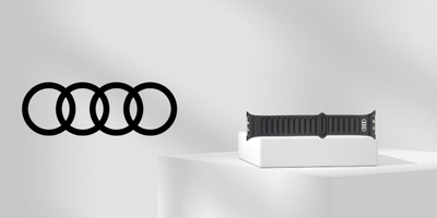 Rrip për Apple Watch me logo Audi, 40 41 42mm, lëkurë sintetike, i zi