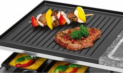 Grill raclette ProfiCook PC RG 1144, 10 tiganë, gur natyral, çelik inox