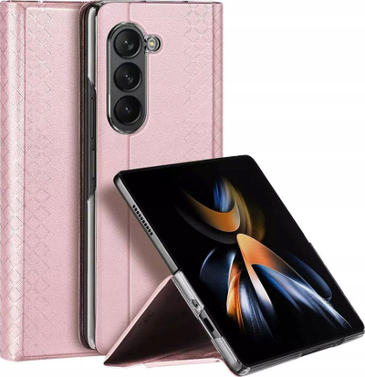 Këllëf telefoni Dux Ducis Bril Series për Samsung Galaxy Z Fold 5, lëkurë PU, me mbështetëse, rozë