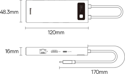 Hub Type C Baseus WKWG040013 7 në 1, HDMI VGA RJ45 USB 3.0, gri