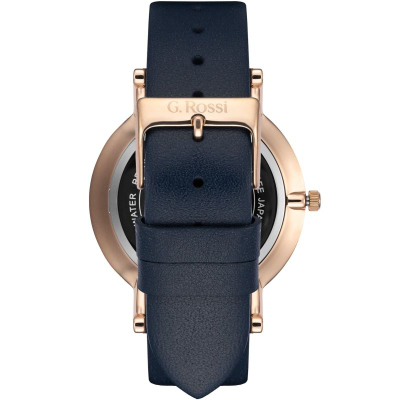 Set ore dore për meshkuj G.Rossi Classic, mekanizëm quartz, rrip lëkure, blu bakri