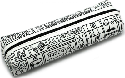 Penar Make Notes Large Pencil Case Doodle, lëkurë sintetike, me zinxhir, i bardhë me doodle