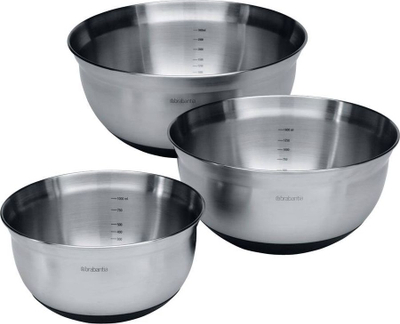 Set tasa për përziere Brabantia Mixing Bowl, çelik inox 1L 1.6L 3L, mat, të zeza