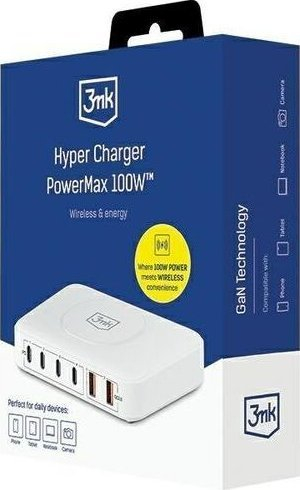 Karikues makine 3MK Hyper Charger PowerMax 100W, 4x USB C, 2x USB A, i bardhë