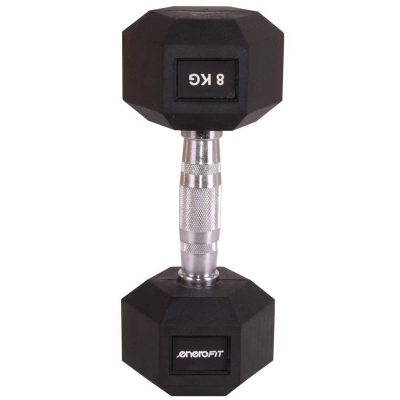 Hantel Eb Fit Rubber Coated Hex, 8 kg, gize, e zezë