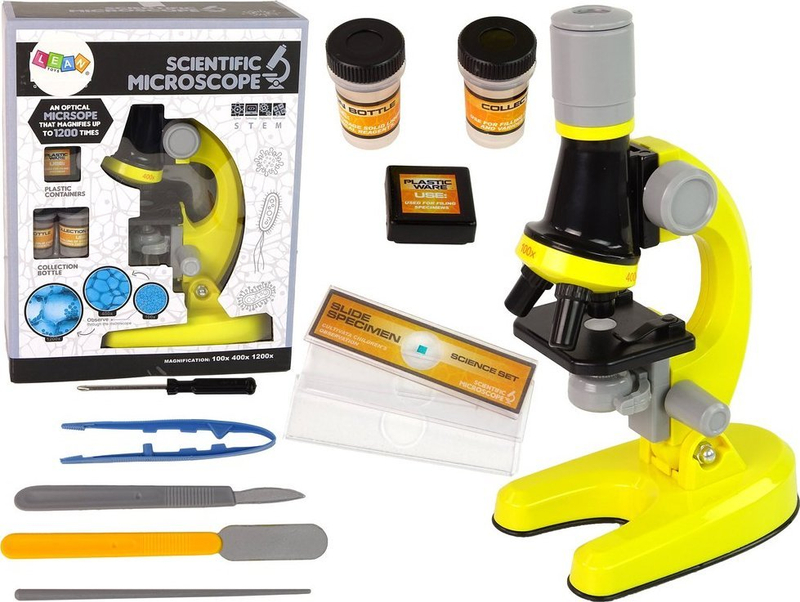 Mikroskop për fëmijë Leantoys, set edukativ, i verdhë