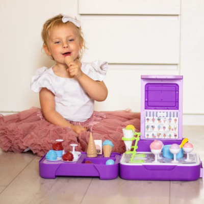 Играчка количка за сладолед Woopie Ice Cream Shop, со ЛЕД светла и звуци, пренослив куфер, виолетова