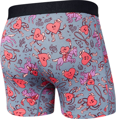 Boksa për burra SAXX Vibe Super Soft Boxer Brief, viskozë elastike, me dizajn I Heart Cowboys, gri me print