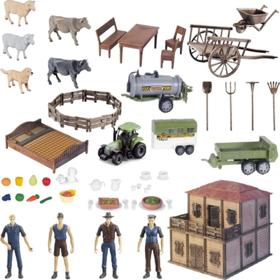 Set lodër fermë No Name Farm With Farmers And Caretakers DIY, figurina fermerësh, gjëra për fermë, shumëngjyrëshe